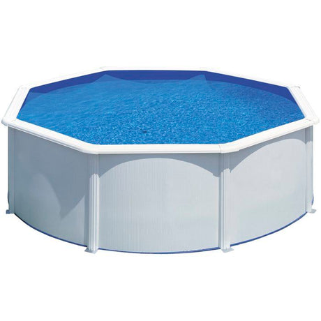 GRE - Kit Piscine hors sol acier ronde blanche Ř370 x 122 cm (Livrée avec filtre a sable et échelle)
