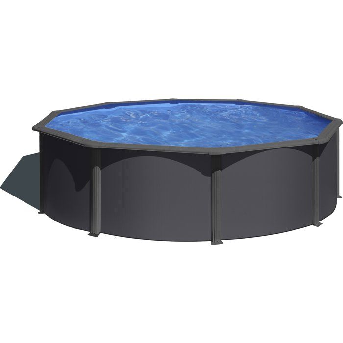 GRE - Kit Piscine hors sol acier ronde grise anthracite - Ř370 x H122 (Livrée avec filtre a sable + échelle)