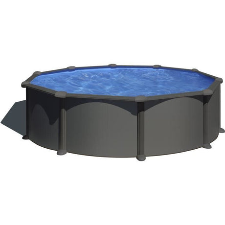 GRE - Kit Piscine hors sol acier ronde grise anthracite - Ř480 x H122 (Livrée avec filtre a sable + échelle)