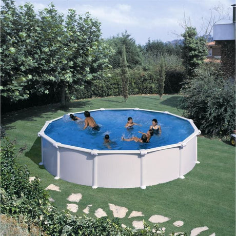 GRE - Kit Piscine hors sol acier ronde blanche Ř370 x 132 cm (Livrée avec filtre a sable et échelle)