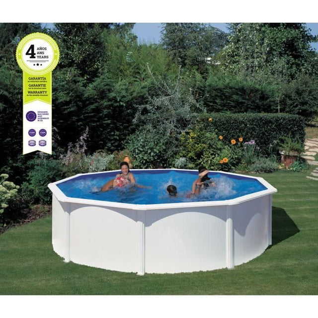 GRE - Kit Piscine hors sol acier ronde blanche Ř480 x 132 cm (Livrée avec filtre a sable et échelle)