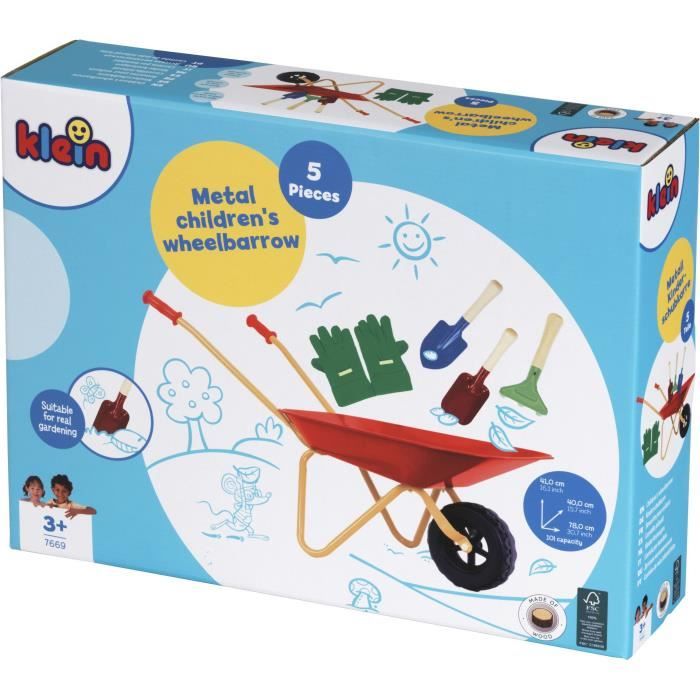 Brouette en métal - KLEIN - 7669 - Avec 3 outils et 1 paire de gants - Des 3 ans