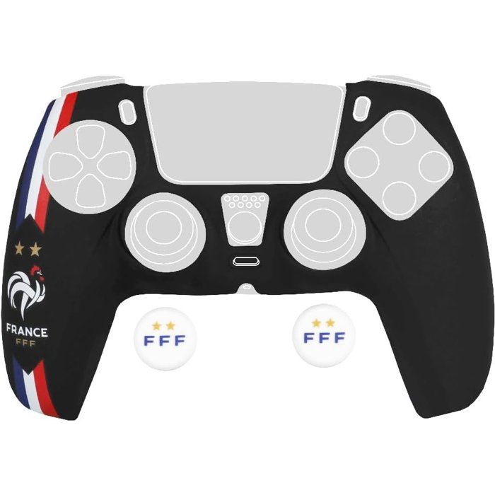Coque de protection pour manette DualSense PS5 - Konix - FFF - Silicone - Appuie-pouces - Noir