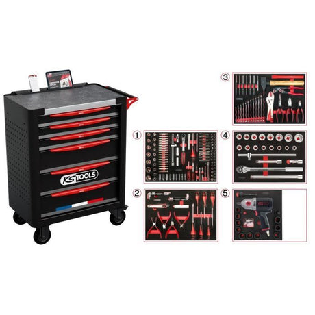 Servante d'atelier - Equipťe - 6 tiroirs - KS Tools - 824.6298F - Noir - Equipťe de 298 outils PL - Fabriquťe en France