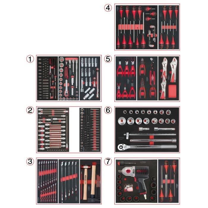 Servante d'atelier - Equipťe - 7 tiroirs - KS Tools - 823.7337F - Noir - Equipťe de 337 outils - Servante one by one