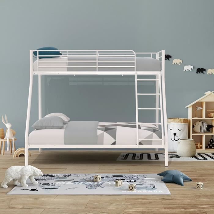 BRUCE Lits superposés  3 places - 90/140 x 190 cm - Blanc - En métal - Sommiers inclus