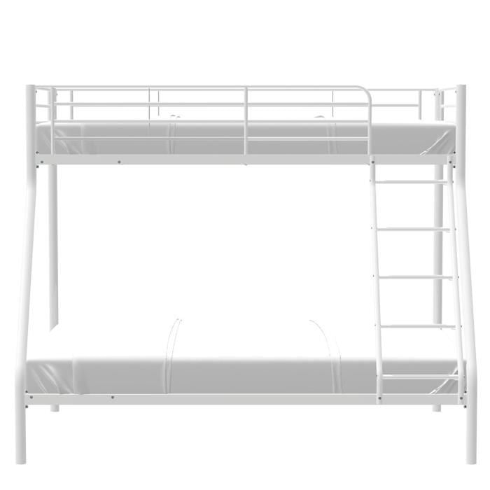 BRUCE Lits superposés  3 places - 90/140 x 190 cm - Blanc - En métal - Sommiers inclus