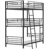 Lits superposés en métal - 3 places - Noir - Sommiers inclus - 3x90x190 cm - TRIO