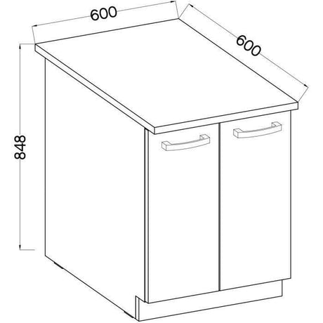 Meuble bas 2 portes battantes - Décor chęne sonoma - L 60 x P 51,6 x H 85 cm - LASSEN