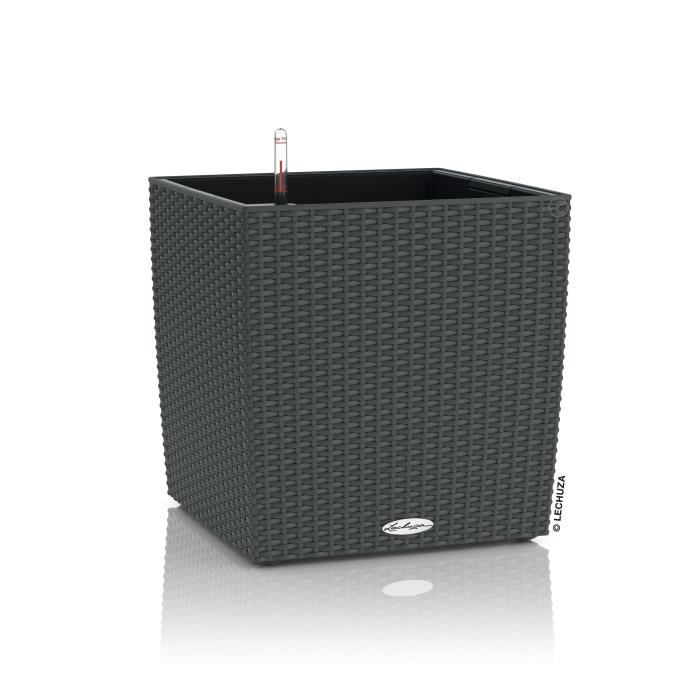 LECHUZA Pot de fleurs - Cube cottage 30 - 29,5 x 29,5 x 30 cm - 12 L - Kit complet - Granit