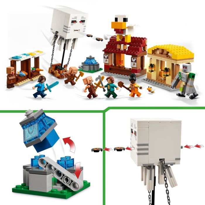LEGO Minecraft 21273 Les Ghasts a l'Attaque du Village - Jeu pour garçon des 10 ans