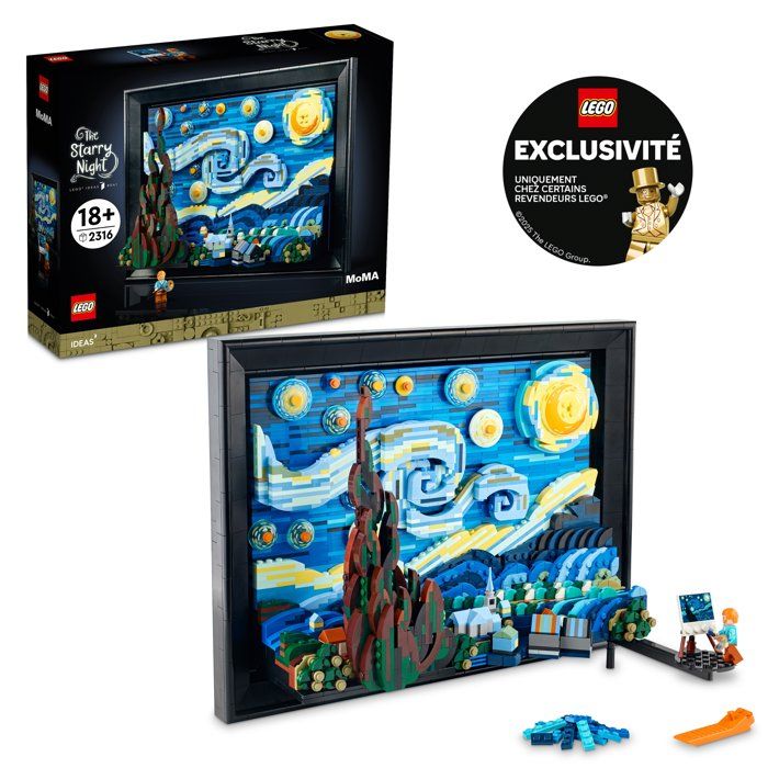 LEGO Ideas 21333 Exclu Cdiscount Vincent Van Gogh - La Nuit Étoilée, Reproduction de Tableau sur Toile