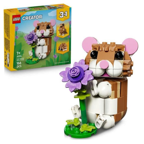 LEGO Creator 3-en-1 31376 L'Adorable Hamster et la Fleur - Jouet de Construction des 7 ans