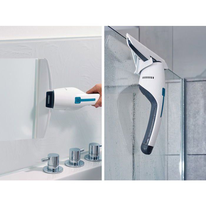 Aspirateur a vitres et salle de bains Leifheit Nemo 51035, lave vitres électrique avec boîtier étanche et support mural, blanc