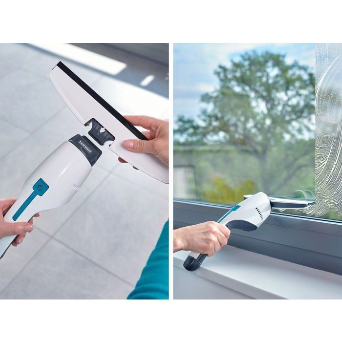 Aspirateur a vitres et salle de bains Leifheit Nemo 51035, lave vitres électrique avec boîtier étanche et support mural, blanc