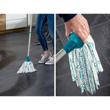 Set lave sol avec seau essoreur Leifheit  Classic 56792, balai a franges en viscose tres absorbantes, seau essoreur 12 L, turquoise