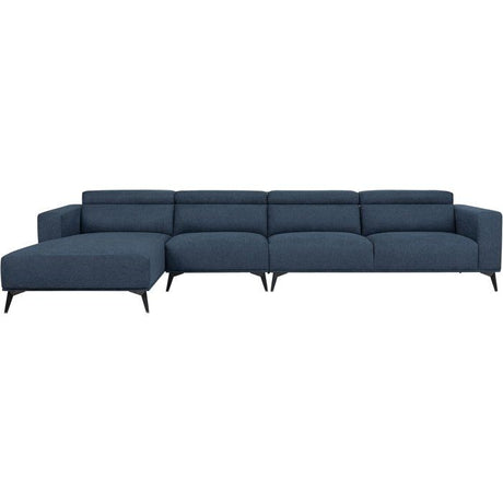 Canapé d'angle modulable - 4 places - LEONIE - Tissu Bleu Chambray - Tetieres ajustables - 357 x 175 x 75 cm