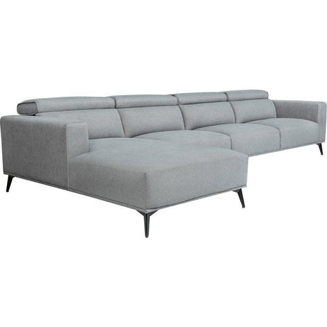 Canapé d'angle modulable - 4 places - LEONIE - Tissu Gris clair - Tetieres ajustables - 357 x 175 x 75 cm