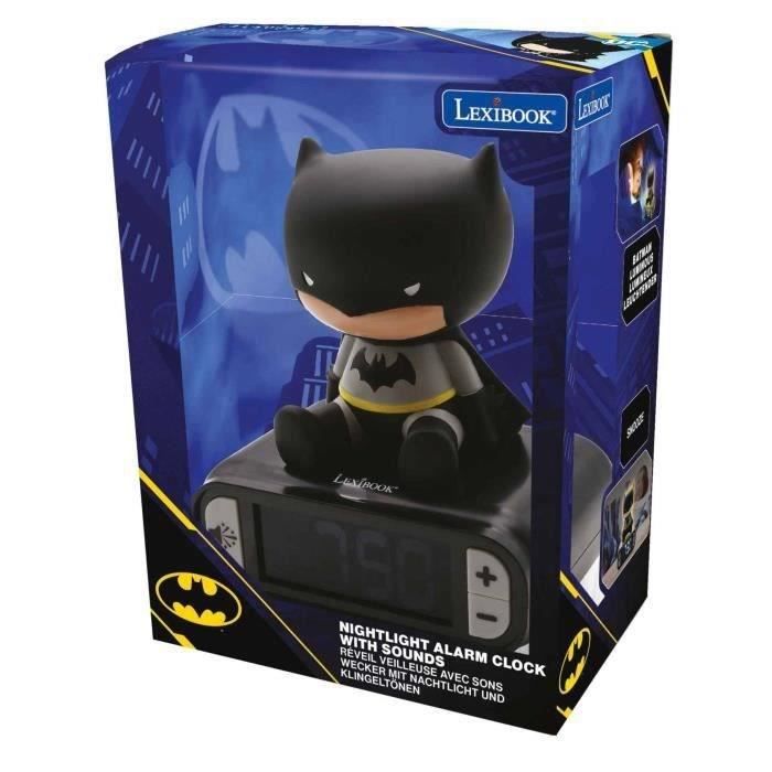 LEXIBOOK - Réveil veilleuse Batman - Sons et mélodies, écran LCD rétro-éclairé et lumineux - Noir