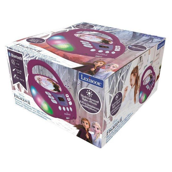 Lecteur CD Bluetooth La Reine des Neiges avec Effets Lumineux - LEXIBOOK - Transportable - Karaoké - Bleu
