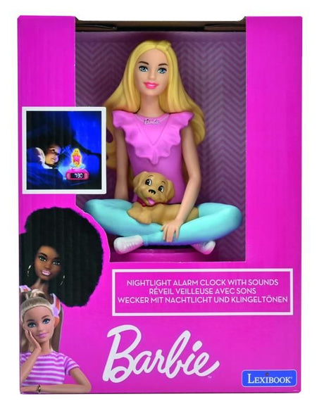 LEXIBOOK - Réveil veilleuse Barbie - Sons et mélodies, écran LCD rétro-éclairé et lumineux - Rose