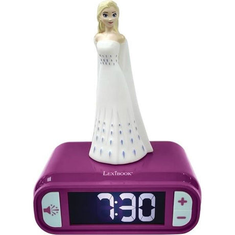 LEXIBOOK - Réveil veilleuse Elsa La Reine des Neiges - Sons et mélodies, écran LCD rétro-éclairé et lumineux - Blanc, Violet