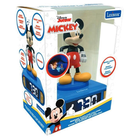 LEXIBOOK - Réveil veilleuse Mickey - Sons et mélodies, écran LCD rétro-éclairé et lumineux - Bleu, Noir, Rouge