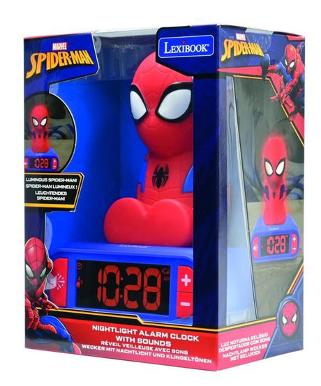 LEXIBOOK - Réveil veilleuse Spiderman - Sons et mélodies, écran LCD rétro-éclairé et lumineux - Bleu, Rouge