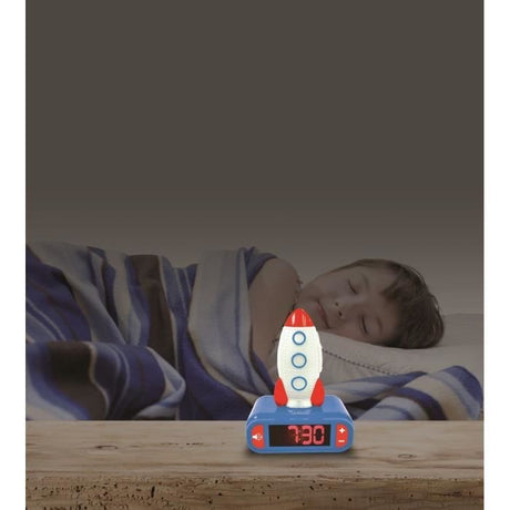 LEXIBOOK - Réveil veilleuse Fusée - Sons et mélodies, écran LCD rétro-éclairé et lumineux - Bleu, Blanc, Rouge