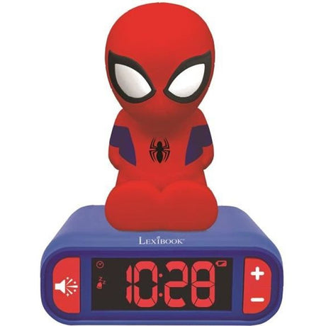 LEXIBOOK - Réveil veilleuse Spiderman - Sons et mélodies, écran LCD rétro-éclairé et lumineux - Bleu, Rouge