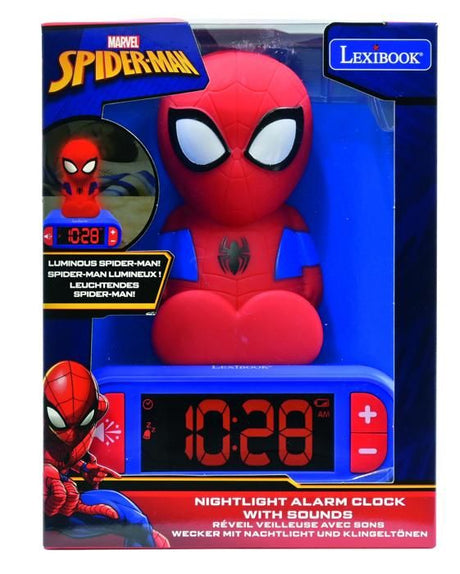 LEXIBOOK - Réveil veilleuse Spiderman - Sons et mélodies, écran LCD rétro-éclairé et lumineux - Bleu, Rouge