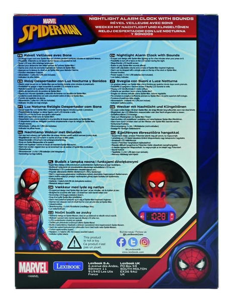 LEXIBOOK - Réveil veilleuse Spiderman - Sons et mélodies, écran LCD rétro-éclairé et lumineux - Bleu, Rouge