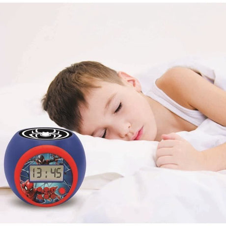 Lexibook - Réveil-projecteur Spiderman - Fonction Alarme et répétition Snooz - Veilleuse avec minuterie - Ecran LCD - Piles