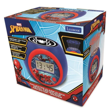 Lexibook - Réveil-projecteur Spiderman - Fonction Alarme et répétition Snooz - Veilleuse avec minuterie - Ecran LCD - Piles