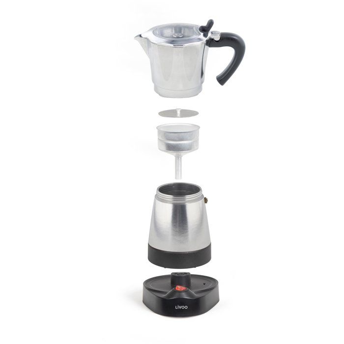 Cafetiere italienne électrique - LIVOO - DOD117A - 480 W - 300 ml - 6 tasses - Argent / Noir