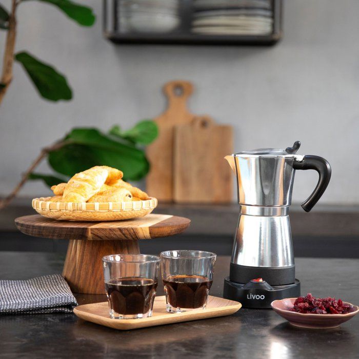 Cafetiere italienne électrique - LIVOO - DOD117A - 480 W - 300 ml - 6 tasses - Argent / Noir