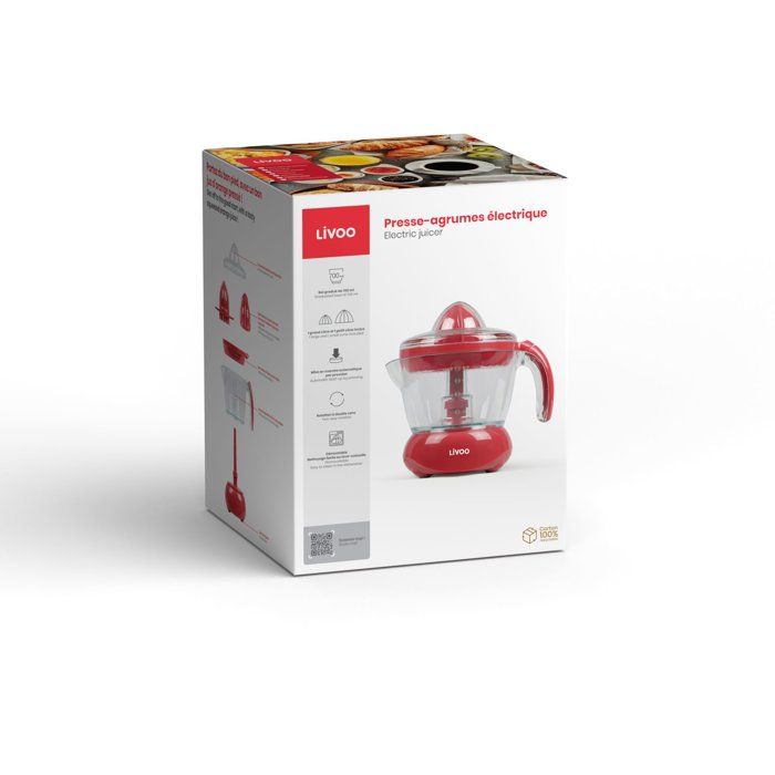 Presse-agrumes électrique - LIVOO - DOD131RC - 25 W - 1 grand cône et 1 petit cône - 700 ml - Rouge