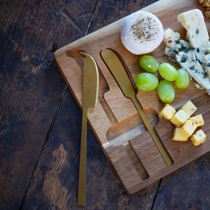 Plateau a fromage - LIVOO - MEC138 - Bois d'acacia FSC - 38 x 20 cm - 2 couteaux aimentés