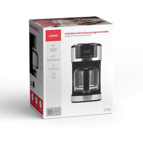 Cafetiere électrique programmable - LIVOO - DOD208 - 900 W - 1,8 L - 12 a 15 tasses - Noir