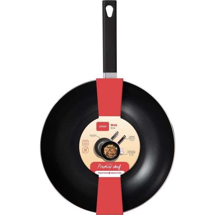 Wok - LIVOO - MEP156N - 32 cm - Antiadhésif sans PFOA ni PFOS - Manche silicone - Tous feux dont induction