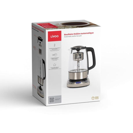 Bouilloire automatique - LIVOO - DOD209 - 2200 W - 1,7 L - 3 modes d'infusion préréglés - Verre / Acier inoxydable