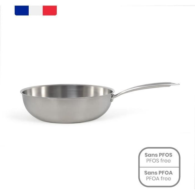 Wok en acier inoxydable - LIVOO - MEP162 - Ř 28 cm - Acier inoxydable - Tous feux dont induction et four - Made in France