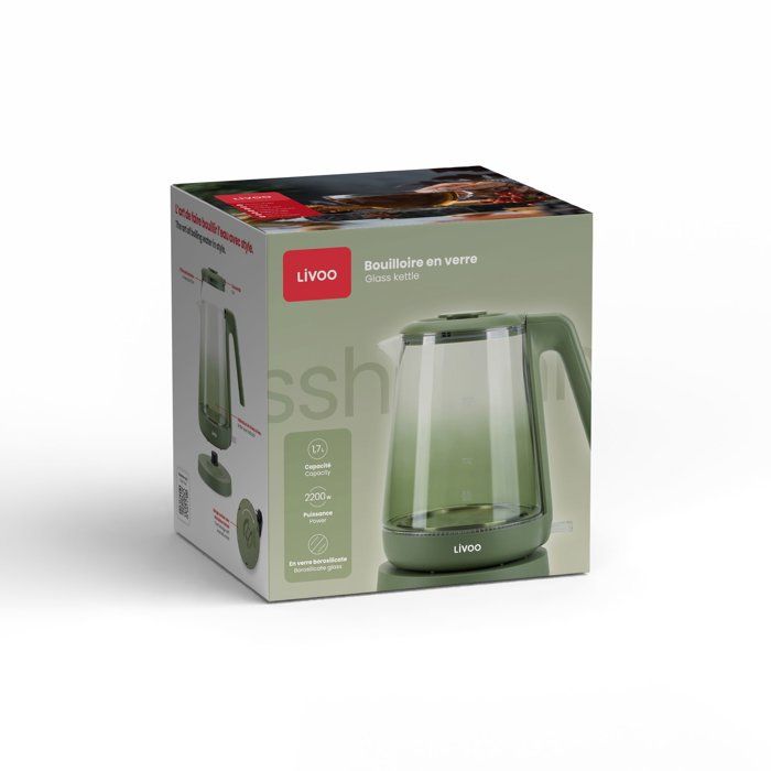 Bouilloire - LIVOO - DOD216V - 2200 W - 1,7 L - Verre / Vert