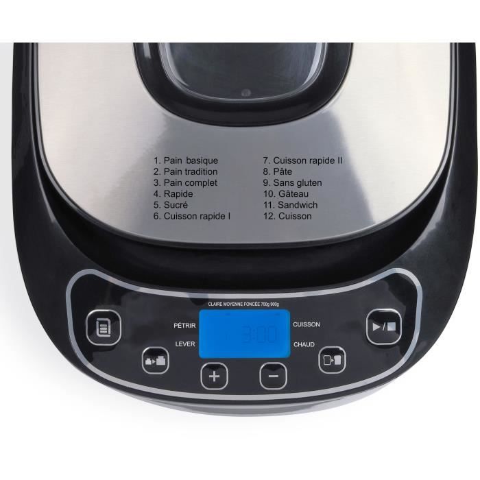 Machine a pain - LIVOO - DOP218 - 550W - 12 programmes - Cuve amovible en aluminium - Ecran LCD - 3 accesssoires inclus