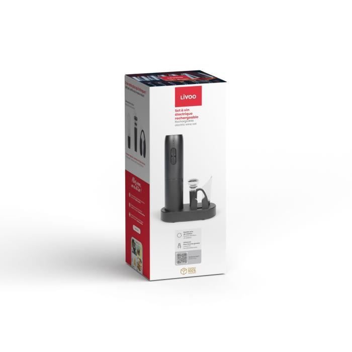 Set a vin électrique rechargeable - LIVOO - GS159 - Universel - 5 accessoires - Fonctionne par pression - Capacité 30 bouteilles