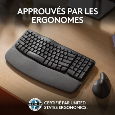 Clavier - Sans fil - Logitech - Wave Keys - AZERTY - Ergonomique - Repose poignets