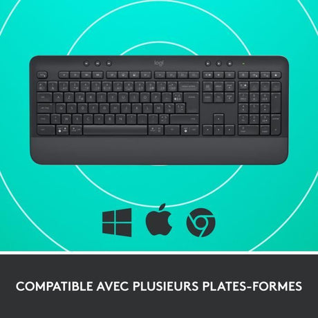 Clavier - Sans fil - Logitech - Signature K650 - AZERTY - Ergonomique avec repose-poignets - Graphite