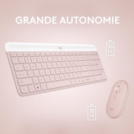 Ensemble Clavier Souris - Sans fil - Logitech - MK470 Slim - Silencieux - AZERTY - Rose