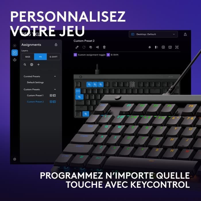Clavier gamer - Filaire - Logitech G - G515 TKL - AZERTY - Mécanique - RGB - Noir