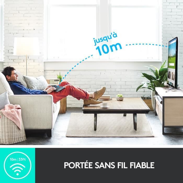 Clavier TV - Sans fil - Logitech - K400 Plus - AZERTY - Pavé tactile - Noir